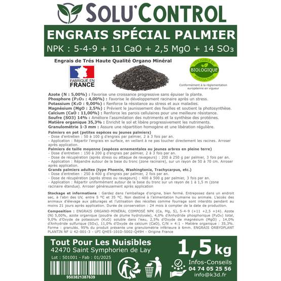 SOLU’CONTROL - Engrais Spécial Palmier 1,5 kg - Formulation haute qualité Organo-Minerale - Idéal après attaque charançon rouge, papillon du palmier - Image 4