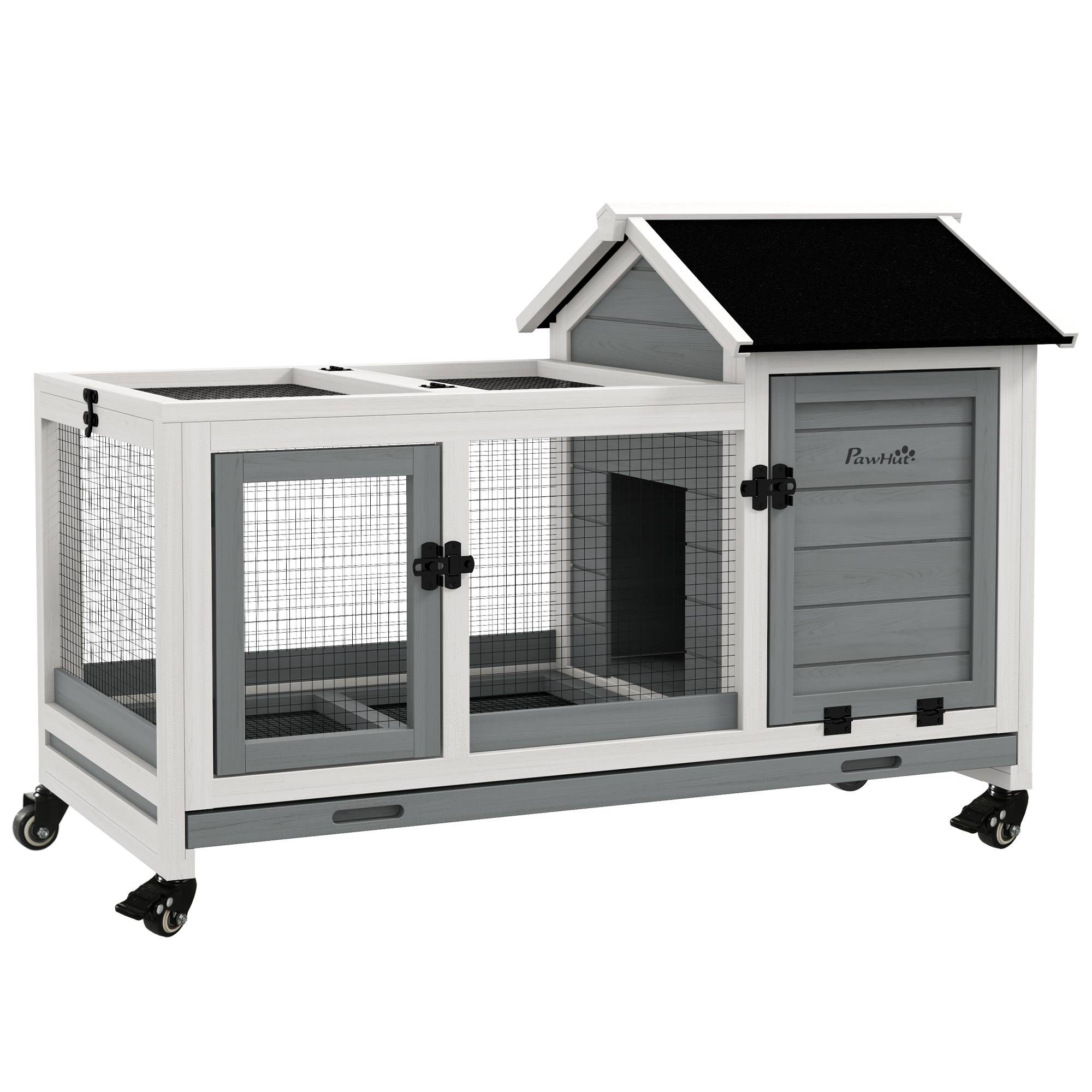 Clapier cage à lapins rongeurs sur roulettes 2 portes verrouillables - dim. 108L x 58l x 73,5H cm - bois massif - Image 1