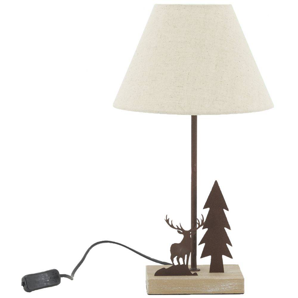 Aubry Gaspard - Lampe en métal et bois décor Forêt 1 cerf + 1 sapin - Image 2