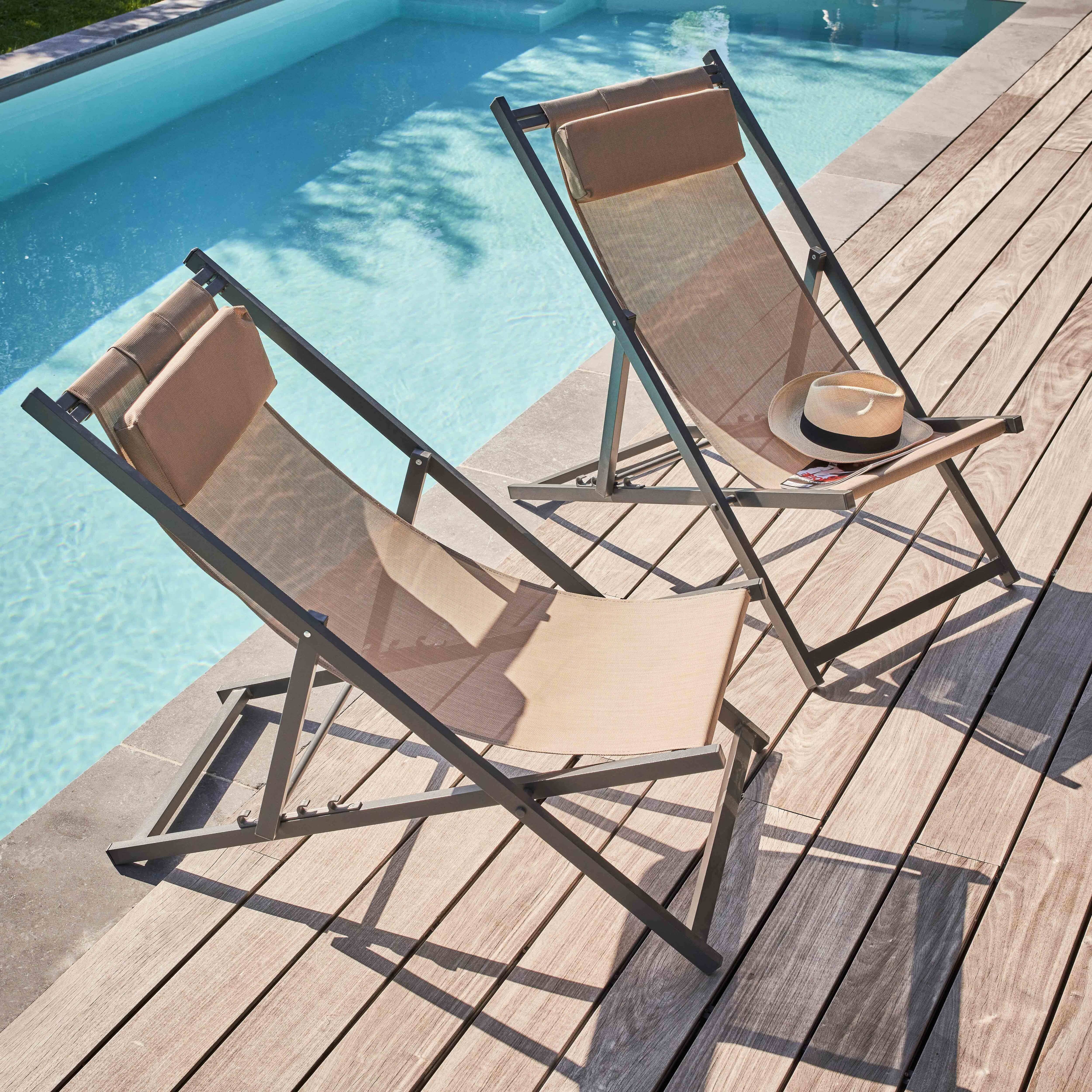 Oviala - Lot de 2 transats en aluminium taupe Santiago - Oviala - Image 2