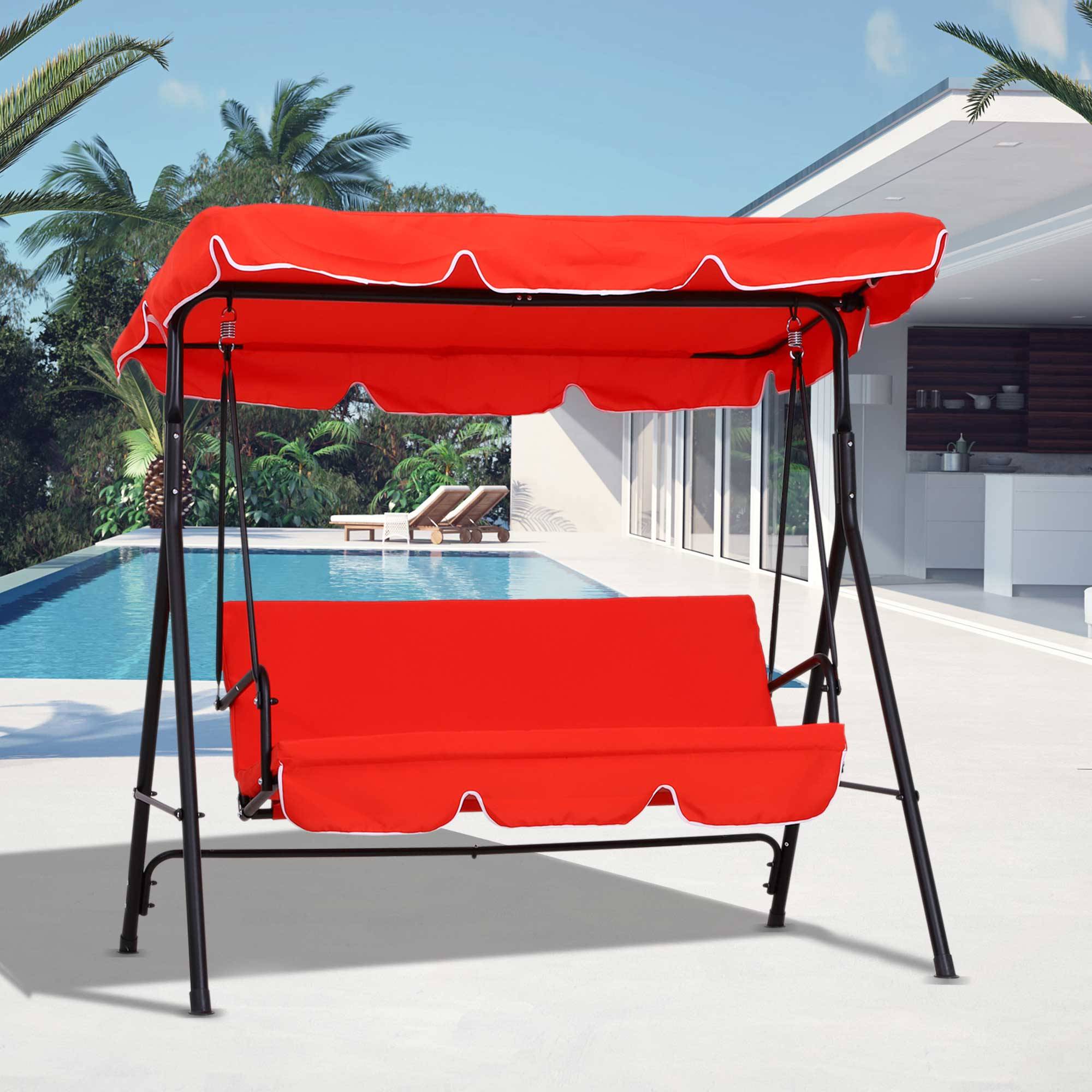 Outsunny - Balancelle de jardin 3 places toit inclinaison réglable coussins assise et dossier 1,72L x 1,1l x 1,52H m acier noir polyester rouge - Outsunny - Image 2