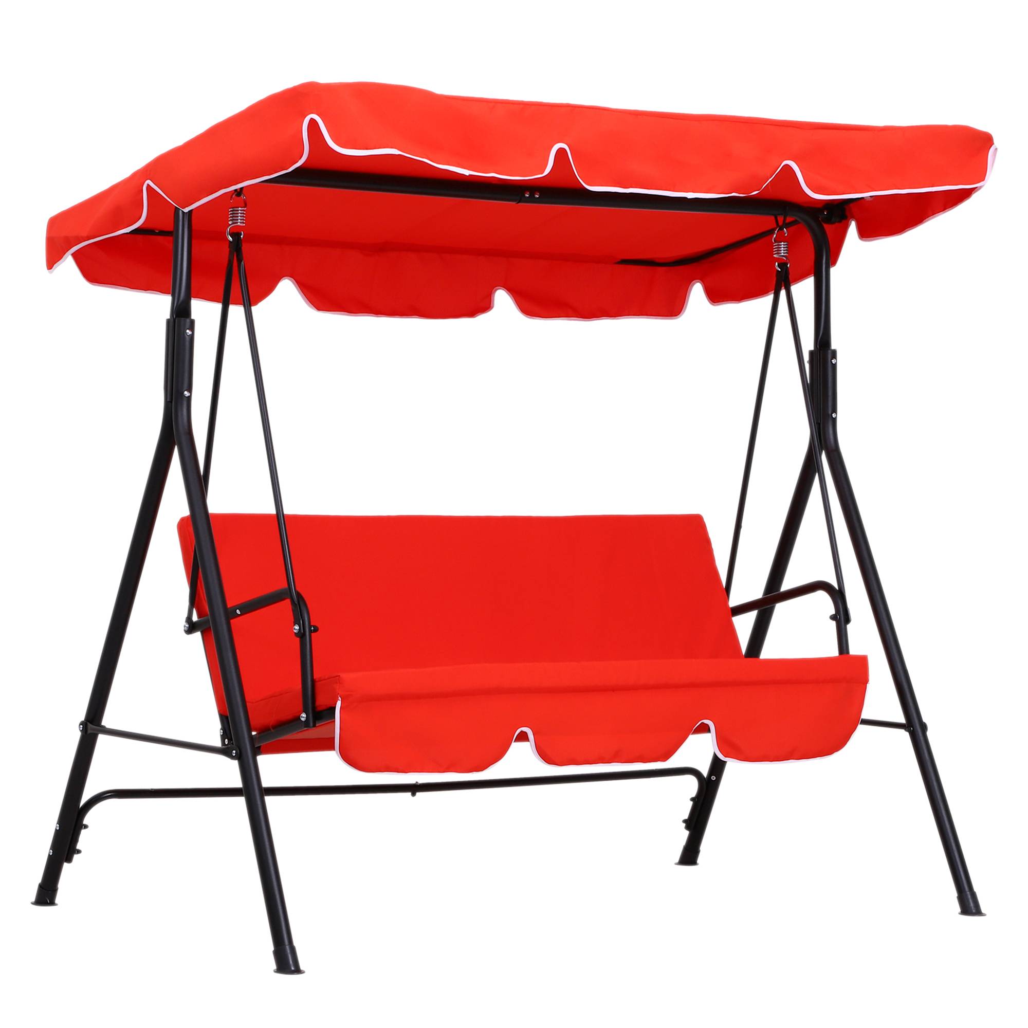 Outsunny - Balancelle de jardin 3 places toit inclinaison réglable coussins assise et dossier 1,72L x 1,1l x 1,52H m acier noir polyester rouge - Outsunny - Image 1