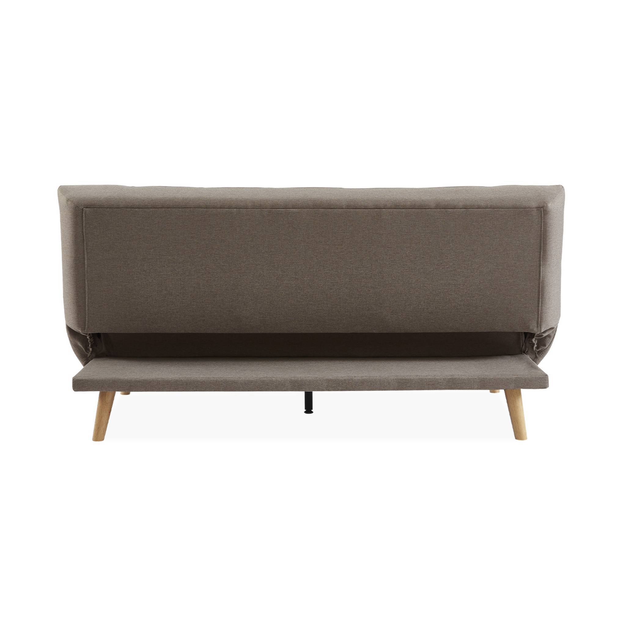 Canapé 3 places banquette clic clac. convertible. en tissu beige et pieds bois naturel - Image 7