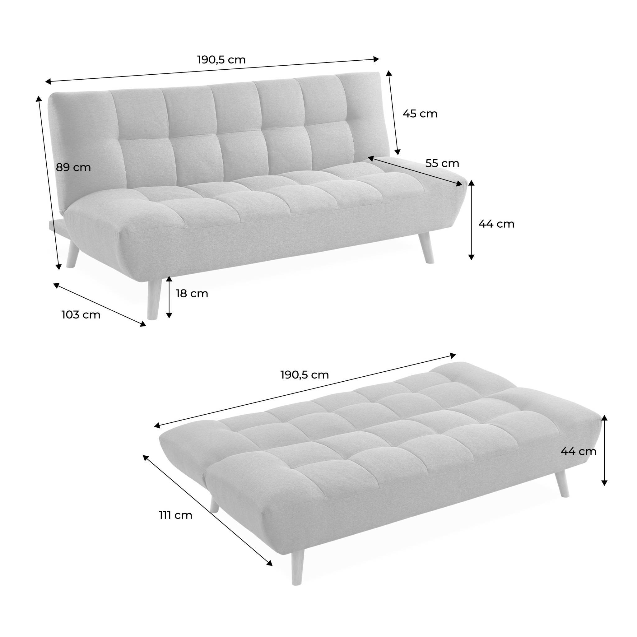 Canapé 3 places banquette clic clac. convertible. en tissu beige et pieds bois naturel - Image 4