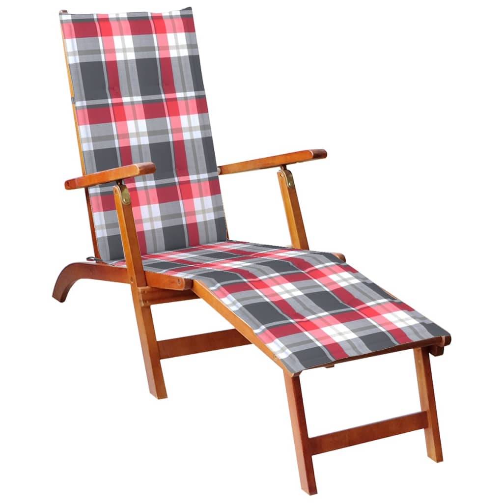 Helloshop26 - Transat chaise longue bain de soleil lit de jardin terrasse meuble d'extérieur avec repose-pied et coussin acacia solide - Image 1