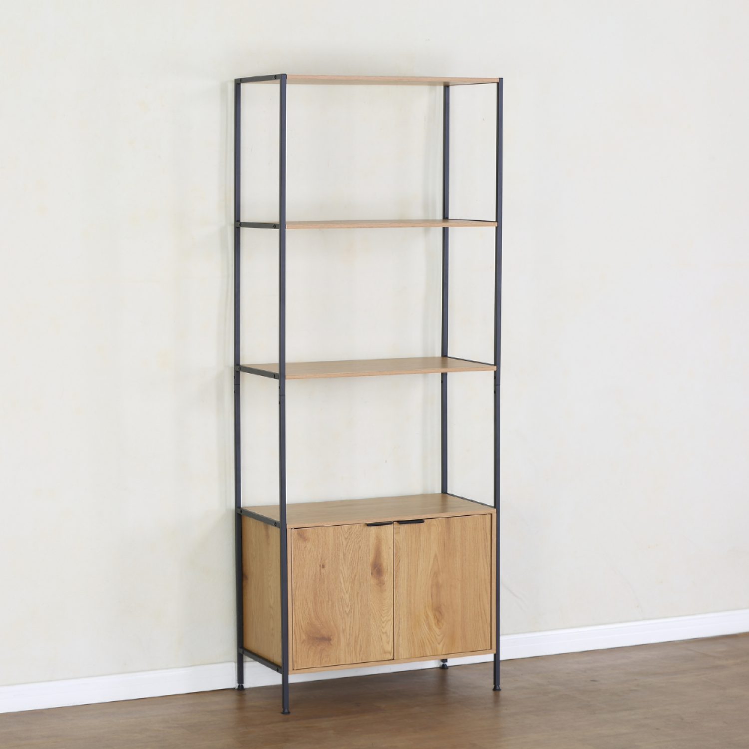 Etagère 4 rangements et placard 176 cm bois et noir TYDIE - Image 4