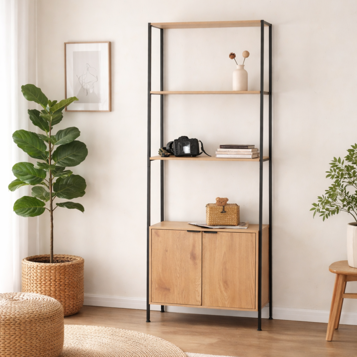 Etagère 4 rangements et placard 176 cm bois et noir TYDIE - Image 2