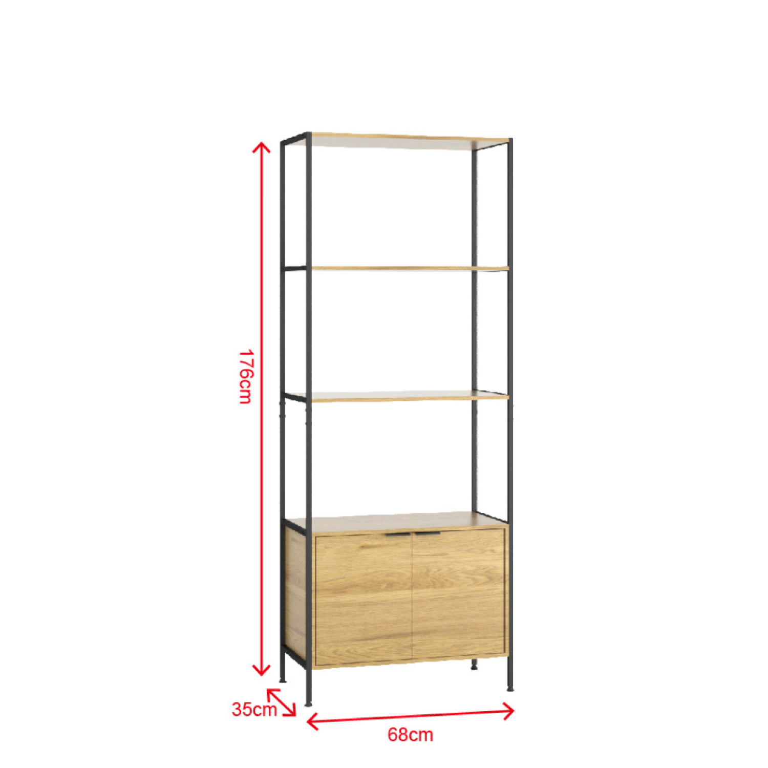 Etagère 4 rangements et placard 176 cm bois et noir TYDIE - Image 3