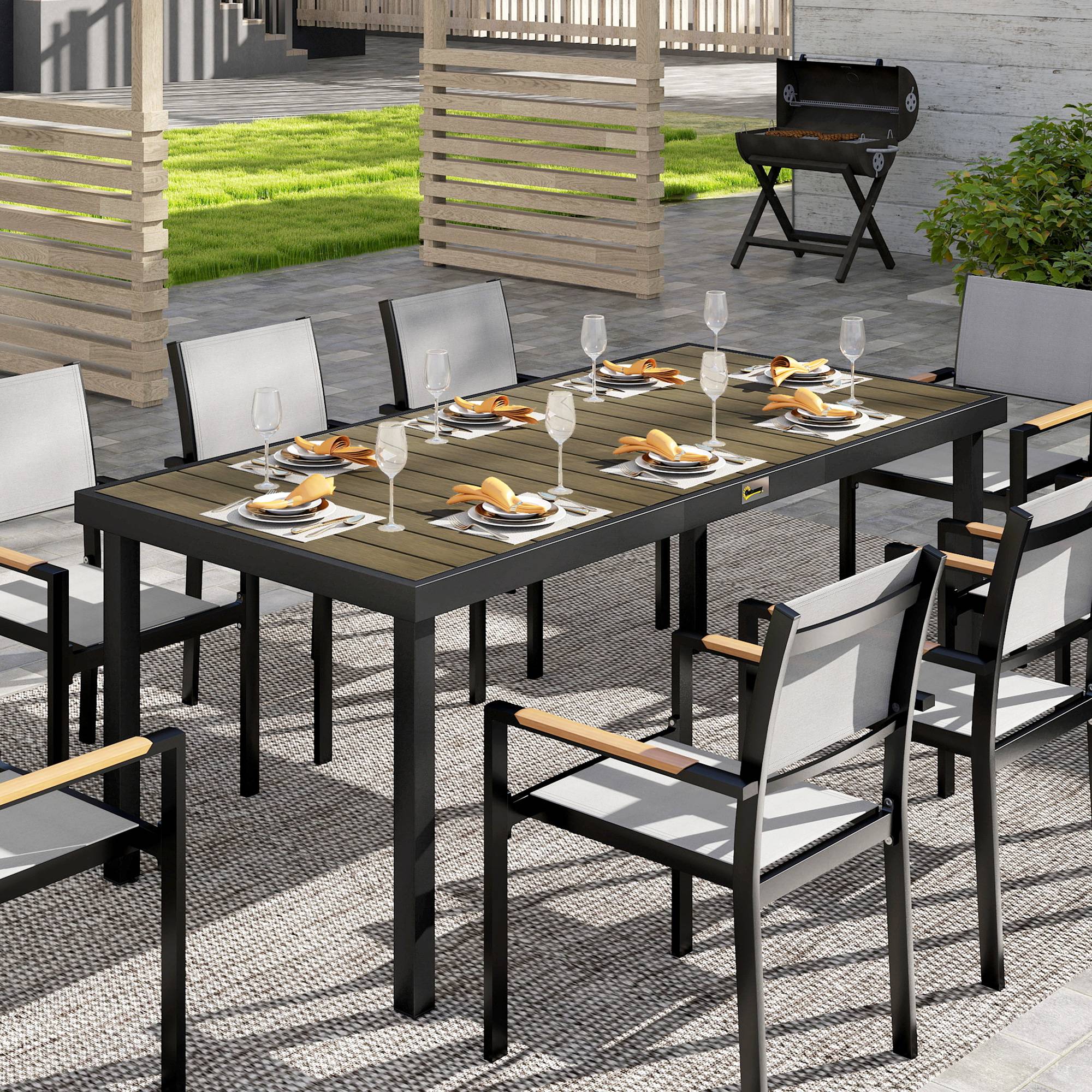 Sans Marque - Table jardin rectangulaire 8 personnes aluminium salle à manger PE lattes - Image 4