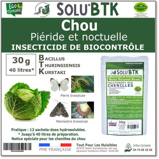 SoluBTK - Chou : Piéride et Noctuelle 30 g Bacillus thuringiensis BTK - Image 1