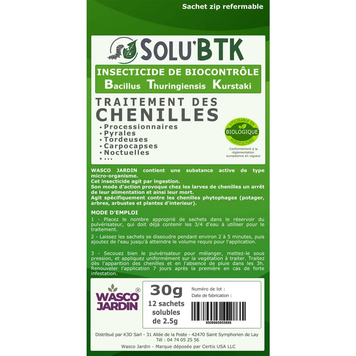 SoluBTK - Chou : Piéride et Noctuelle 30 g Bacillus thuringiensis BTK - Image 2