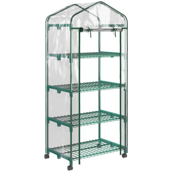 Serre de balcon acier 4 niveaux culture plantes fleurs porte double zip 69x50x165cm transparent - ComfortXL Outdoor Living - Image 1