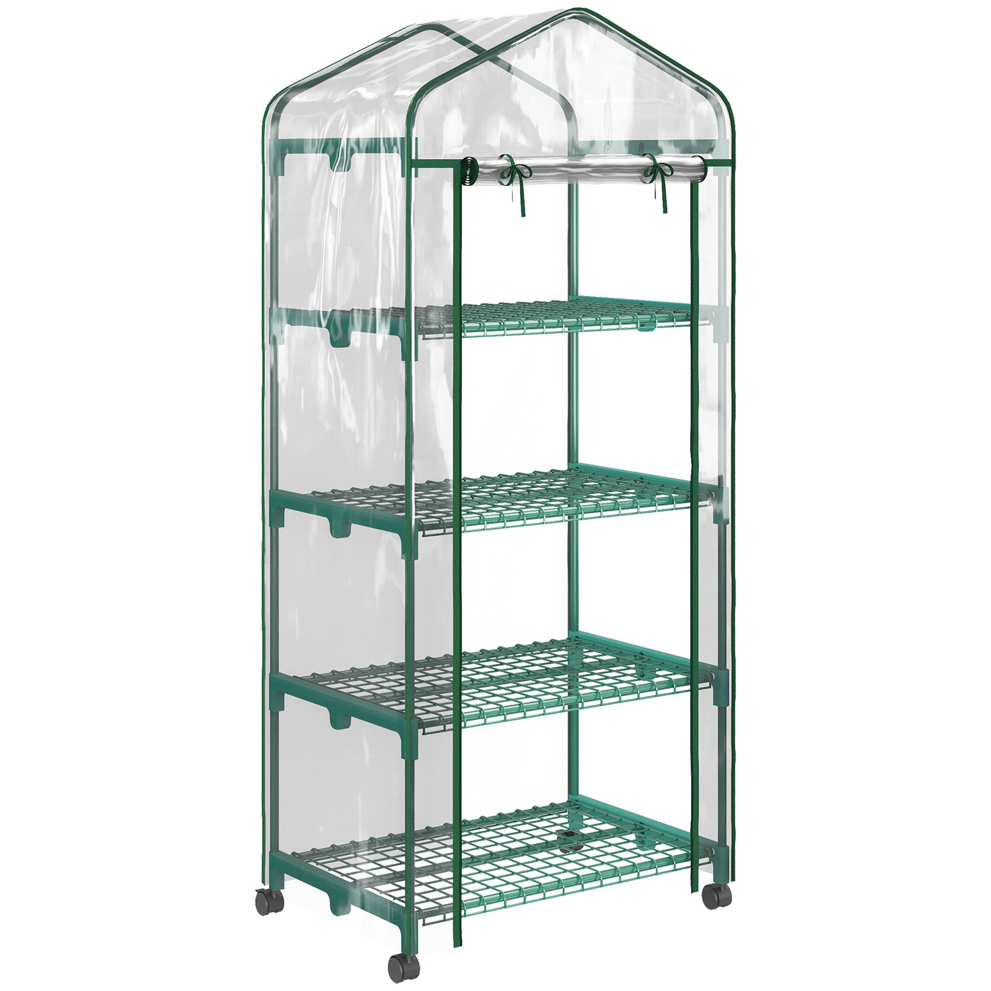 Serre de balcon acier 4 niveaux culture plantes fleurs porte double zip 69x50x165cm transparent - ComfortXL Outdoor Living - Image 1