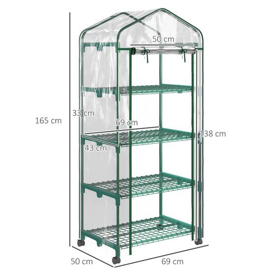 Serre de balcon acier 4 niveaux culture plantes fleurs porte double zip 69x50x165cm transparent - ComfortXL Outdoor Living - Image 5