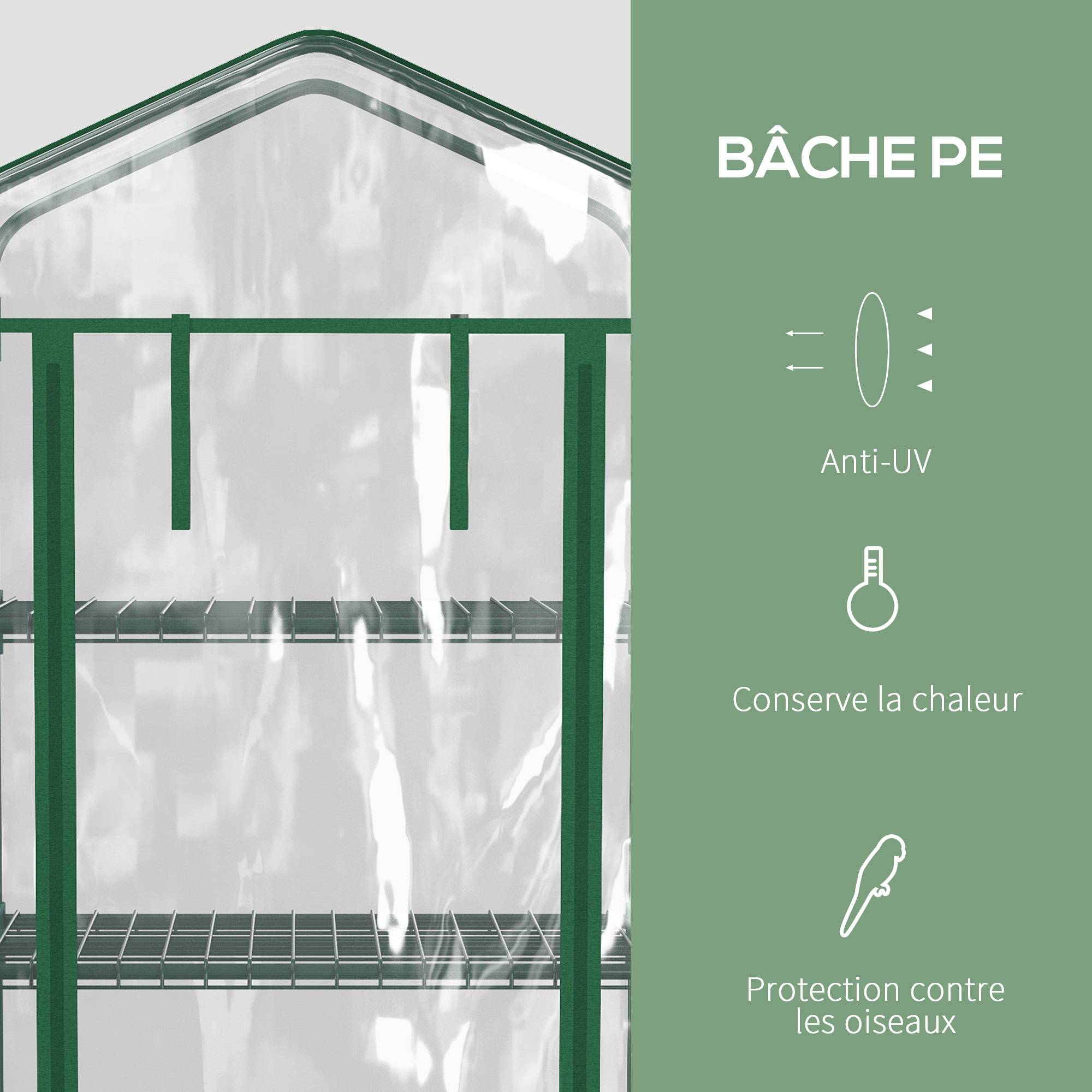 Serre de balcon acier 4 niveaux culture plantes fleurs porte double zip 69x50x165cm transparent - ComfortXL Outdoor Living - Image 6