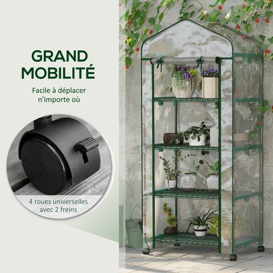 Serre de balcon acier 4 niveaux culture plantes fleurs porte double zip 69x50x165cm transparent - ComfortXL Outdoor Living - Image 9