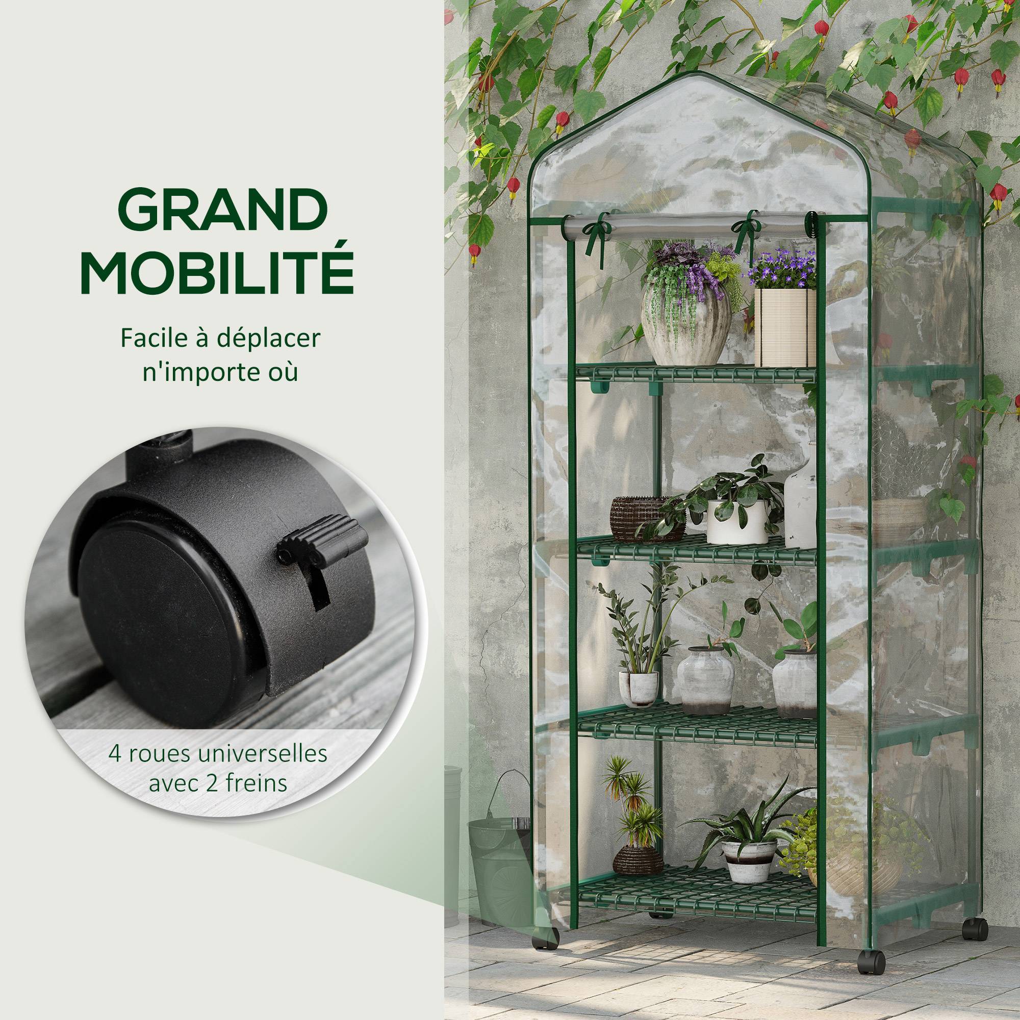 Serre de balcon acier 4 niveaux culture plantes fleurs porte double zip 69x50x165cm transparent - ComfortXL Outdoor Living - Image 9