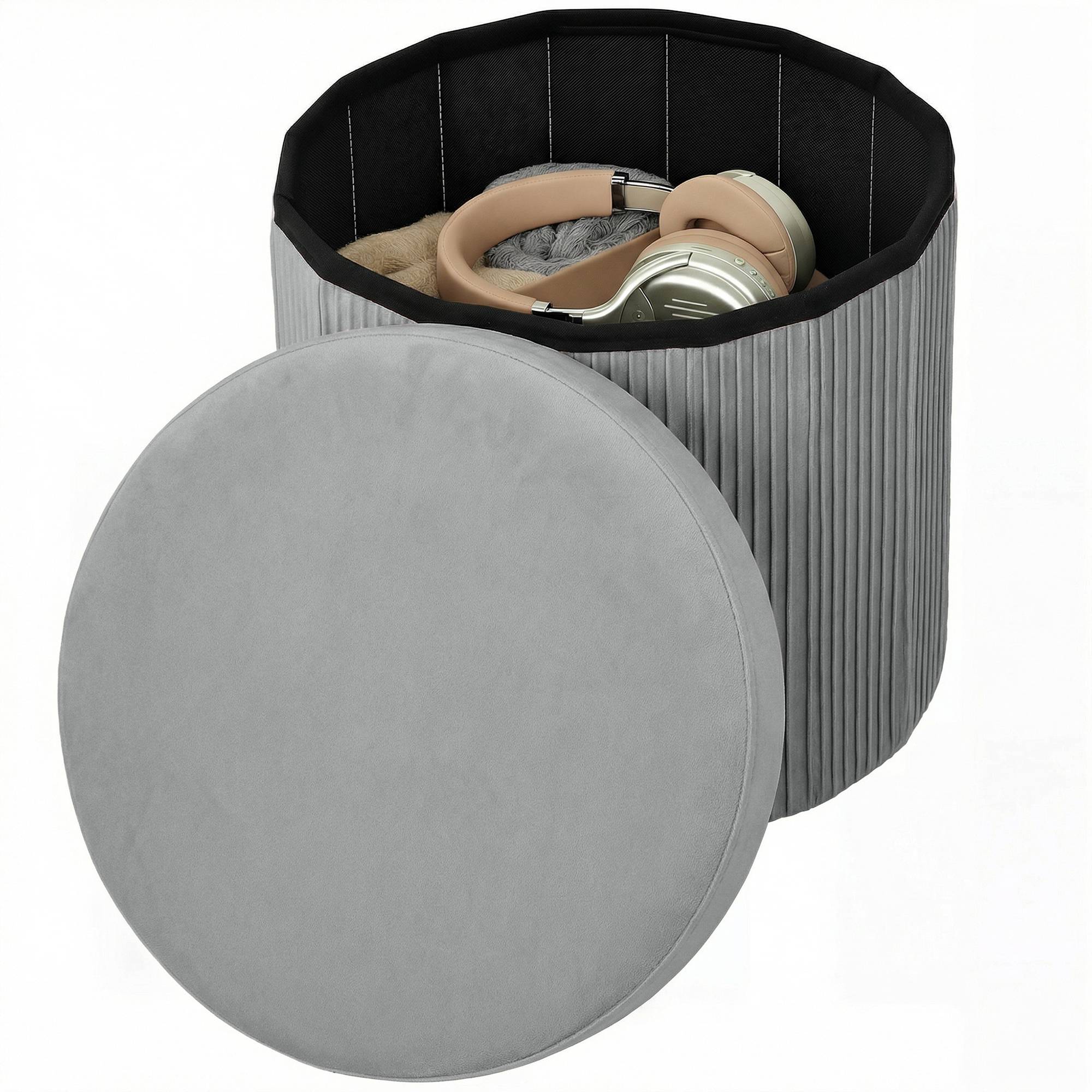Banc coffre ottoman pliable, 35 L, 38 x 38 x 38 cm, revêtement en velours, coffre de rangement gris foncé - Image 2