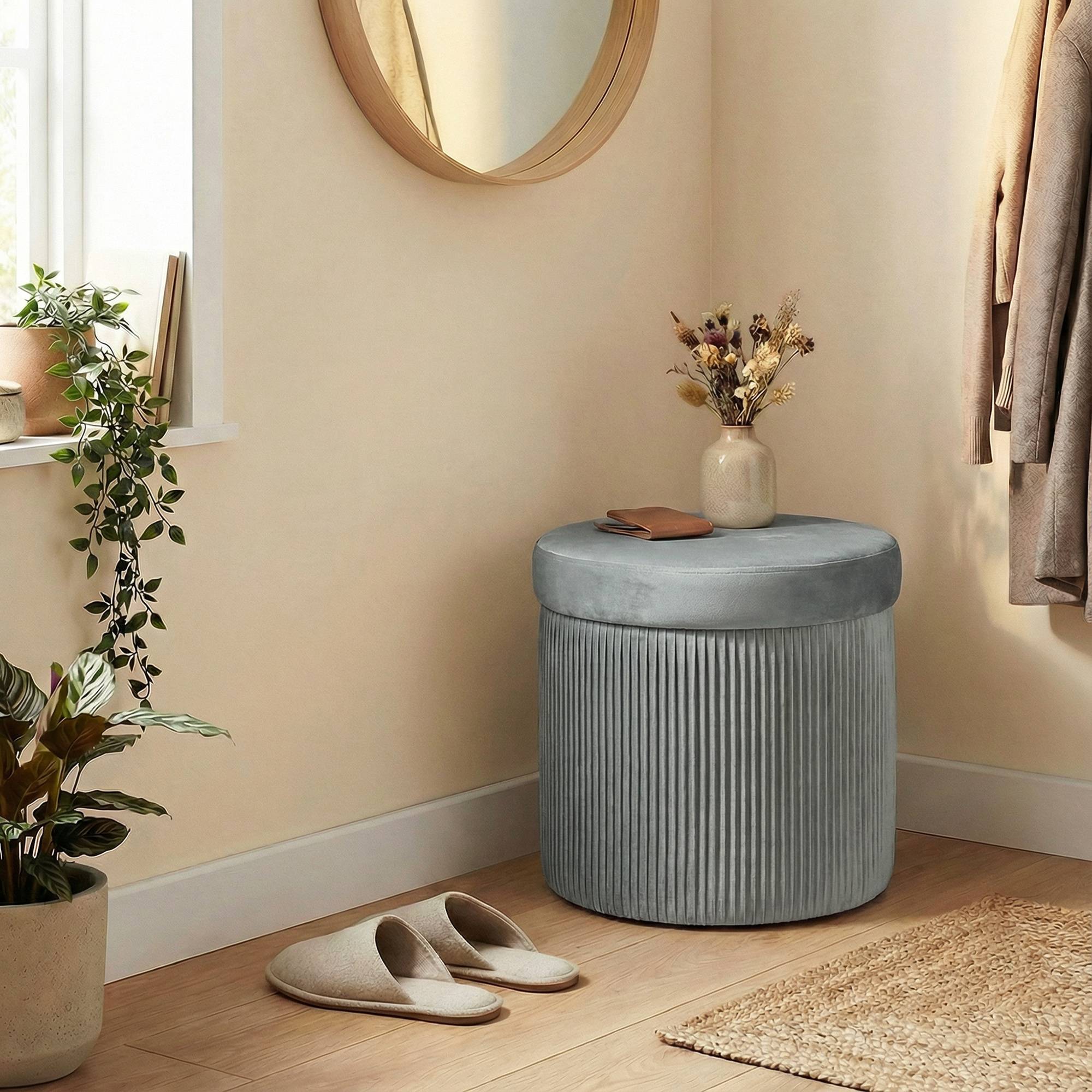 Banc coffre ottoman pliable, 35 L, 38 x 38 x 38 cm, revêtement en velours, coffre de rangement gris foncé - Image 4