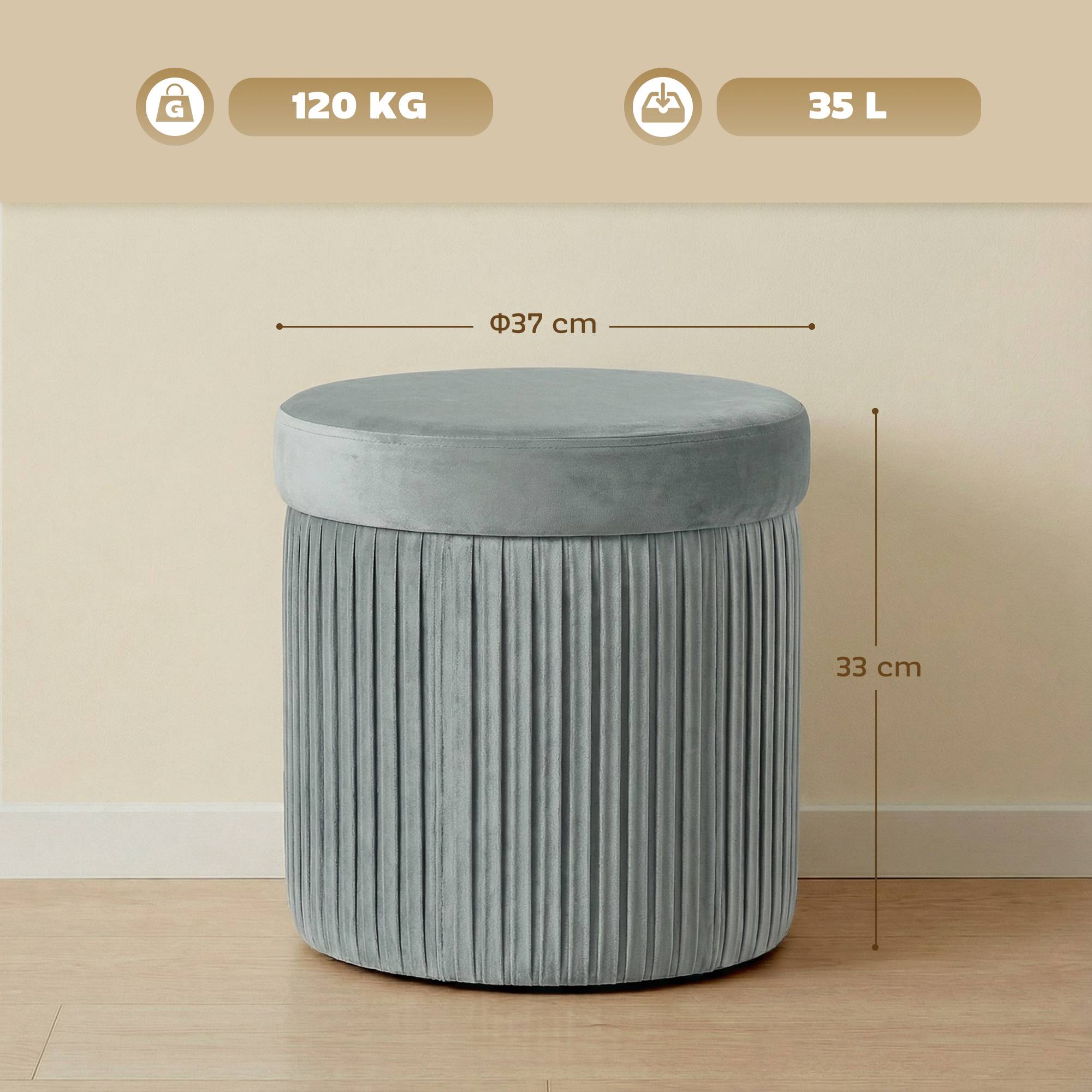 Banc coffre ottoman pliable, 35 L, 38 x 38 x 38 cm, revêtement en velours, coffre de rangement gris foncé - Image 5