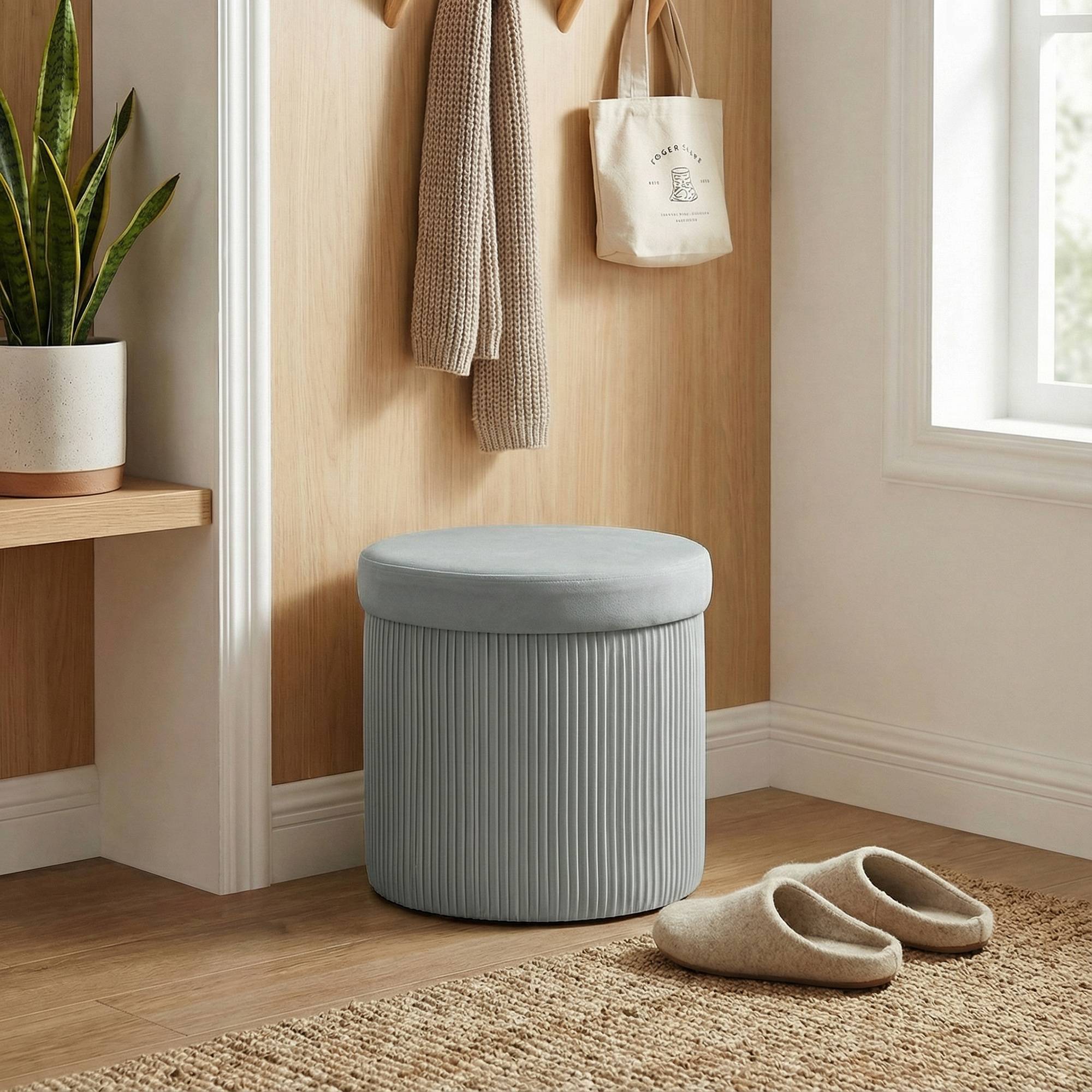 Banc coffre ottoman pliable, 35 L, 38 x 38 x 38 cm, revêtement en velours, coffre de rangement gris foncé - Image 3