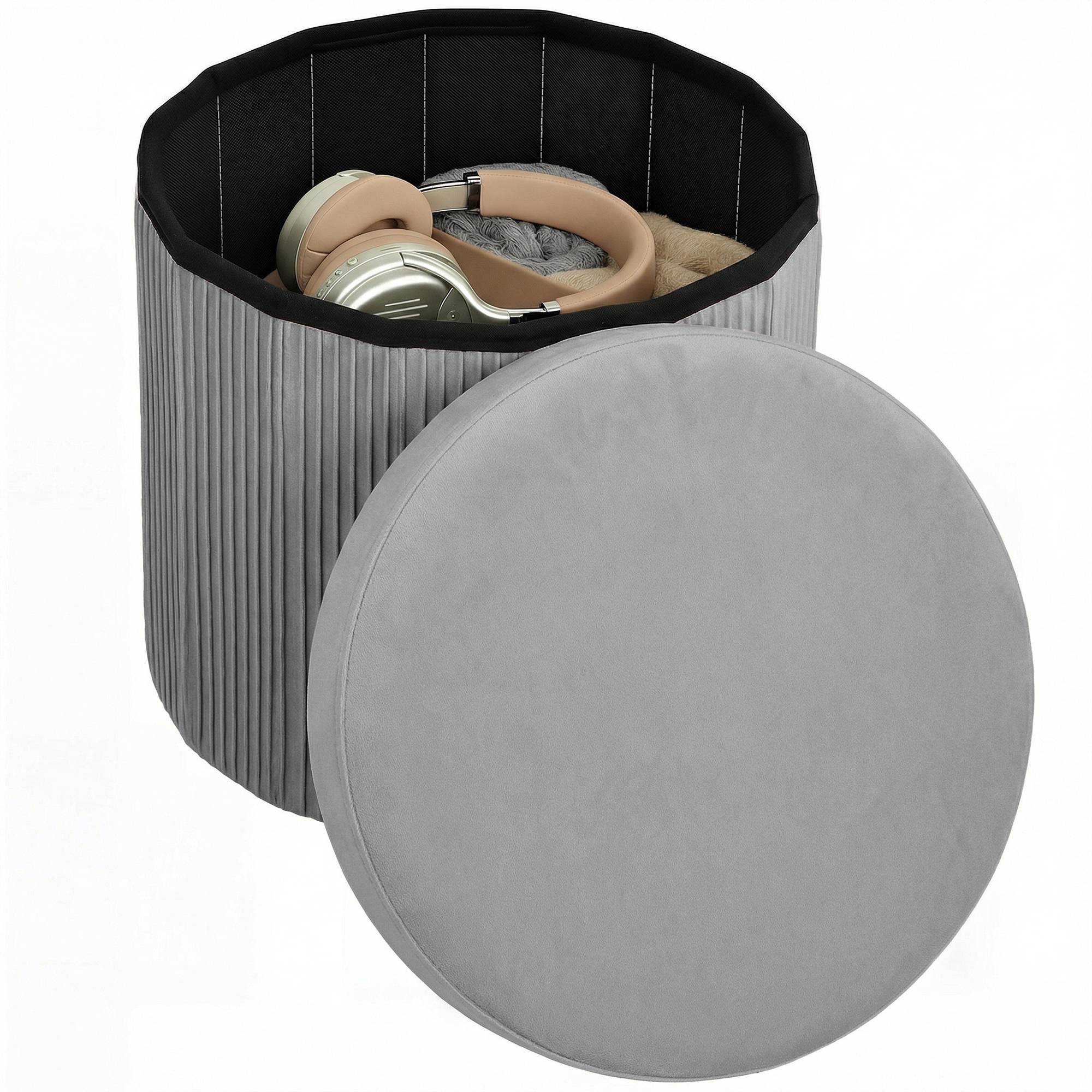 Banc coffre ottoman pliable, 35 L, 38 x 38 x 38 cm, revêtement en velours, coffre de rangement gris foncé