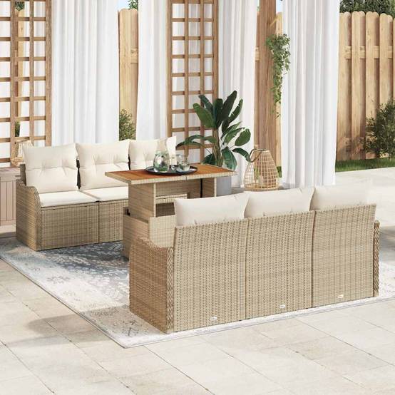 Salon de jardin 6 places en poly rotin modulable avec rangements intégrés pour terrasse Beige – ComfortXL Outdoor Living - Image 1