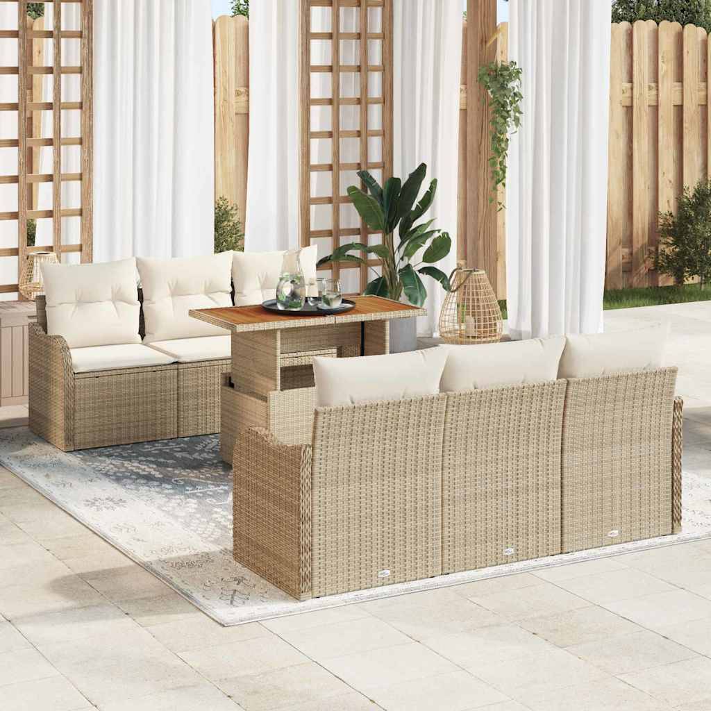 Salon de jardin 6 places en poly rotin modulable avec rangements intégrés pour terrasse Beige – ComfortXL Outdoor Living - Image 1