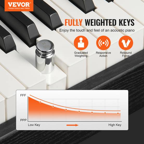 VEVOR Piano numérique 88 touches pondérées, double clavier, haut-parleurs, casque, 200 sons, Bluetooth. - Image 2