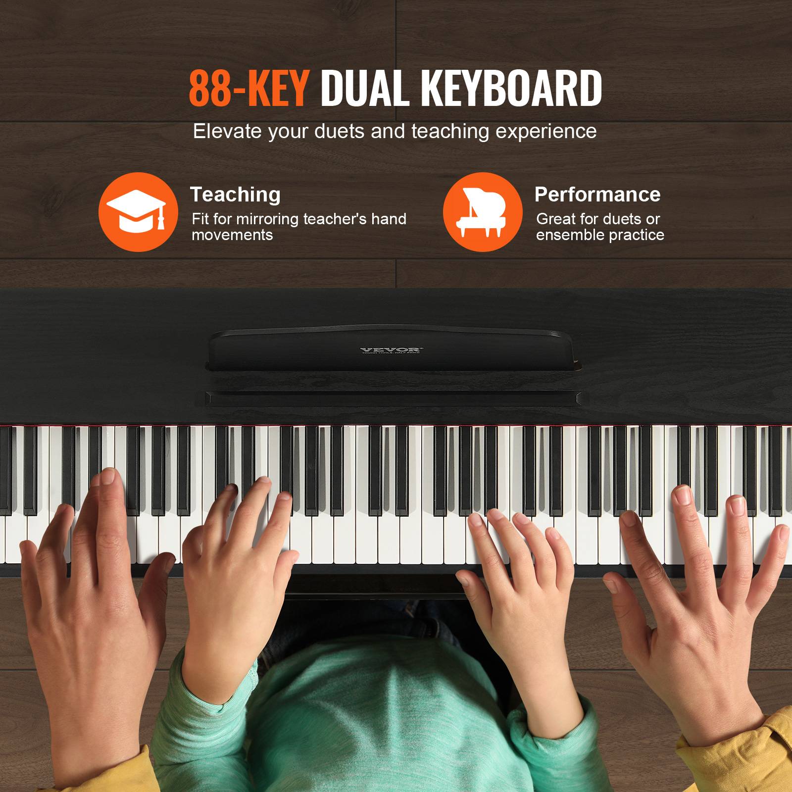 VEVOR Piano numérique 88 touches pondérées, double clavier, haut-parleurs, casque, 200 sons, Bluetooth. - Image 3