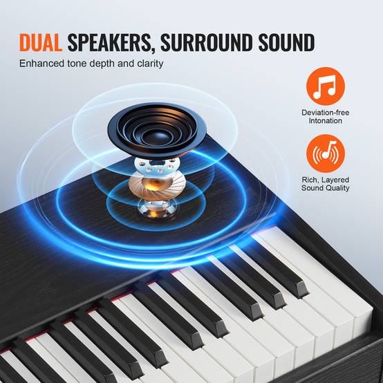 VEVOR Piano numérique 88 touches pondérées, double clavier, haut-parleurs, casque, 200 sons, Bluetooth. - Image 5