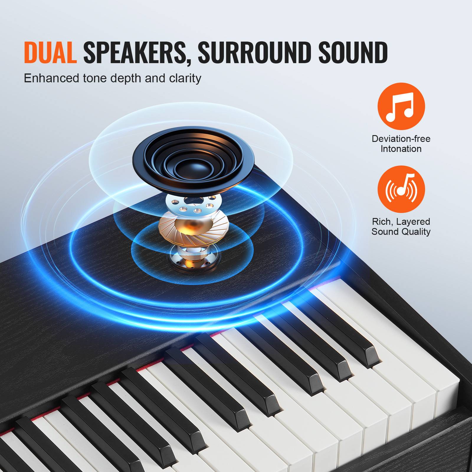 VEVOR Piano numérique 88 touches pondérées, double clavier, haut-parleurs, casque, 200 sons, Bluetooth. - Image 5