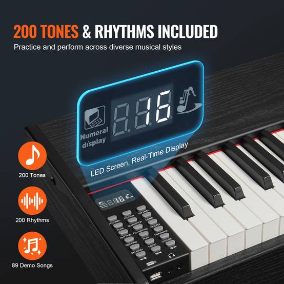 VEVOR Piano numérique 88 touches pondérées, double clavier, haut-parleurs, casque, 200 sons, Bluetooth. - Image 4