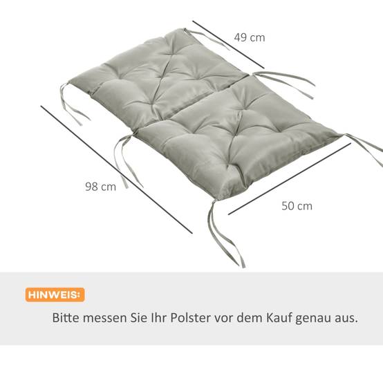Coussin d’assise en polyester, gris clair, 98 x 50 x 8 cm - PANGIVO - Image 3