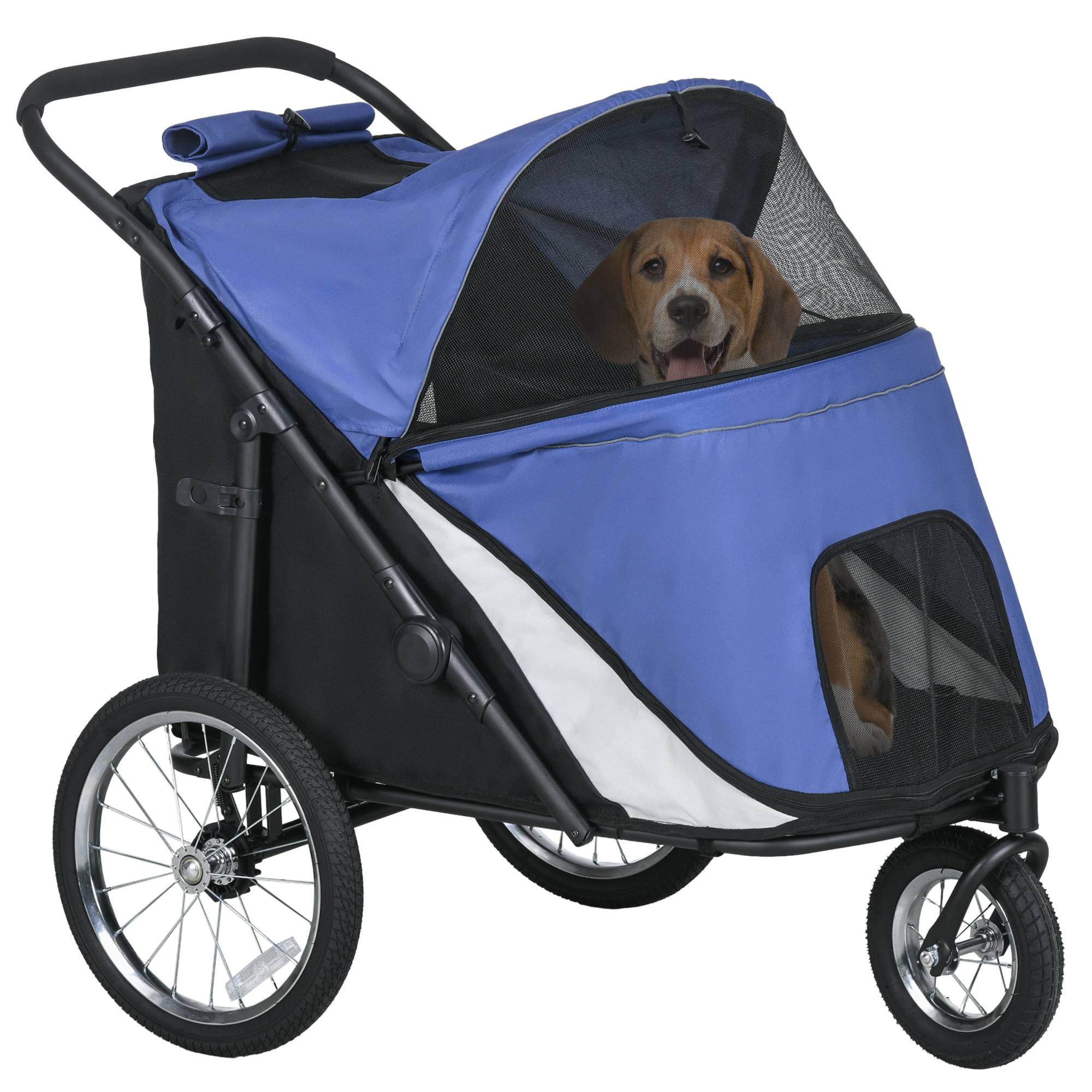 Poussette pour chien pliable, avec coussin de couchage, cadre en acier, bleu/noir - Image 1