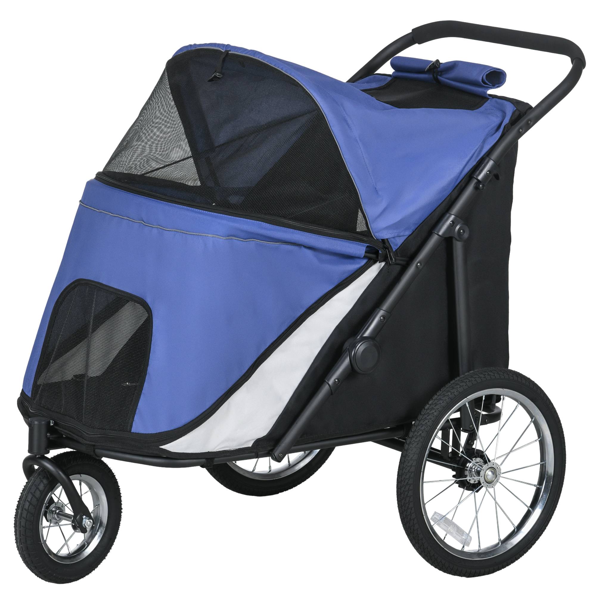 Poussette pour chien pliable, avec coussin de couchage, cadre en acier, bleu/noir - Image 2
