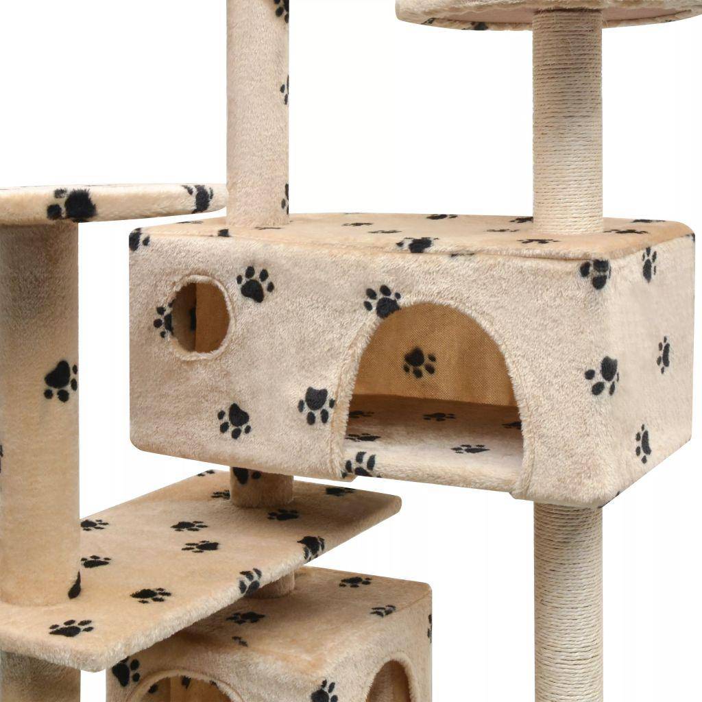 Helloshop26 - Arbre à chat griffoir grattoir niche jouet animaux peluché et sisal 125cm empreintes de pattes beige - Image 4