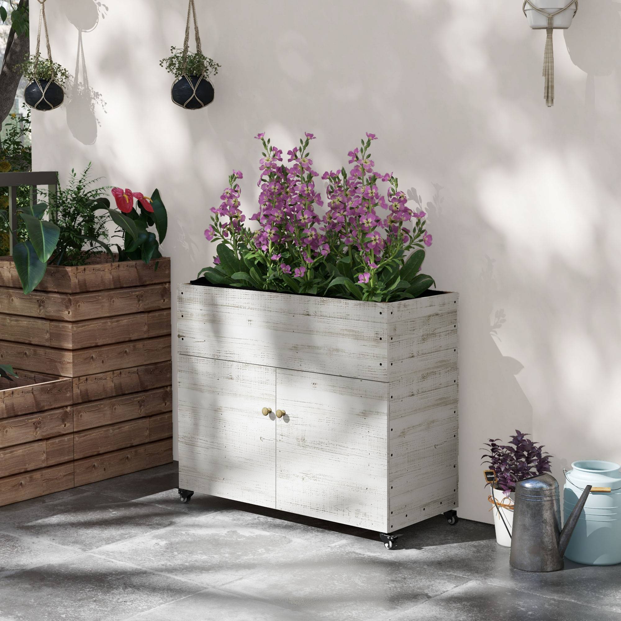 Carré potager sur pied bois blanc 110 x 50 x 95 cm - PANGIVO - Image 4