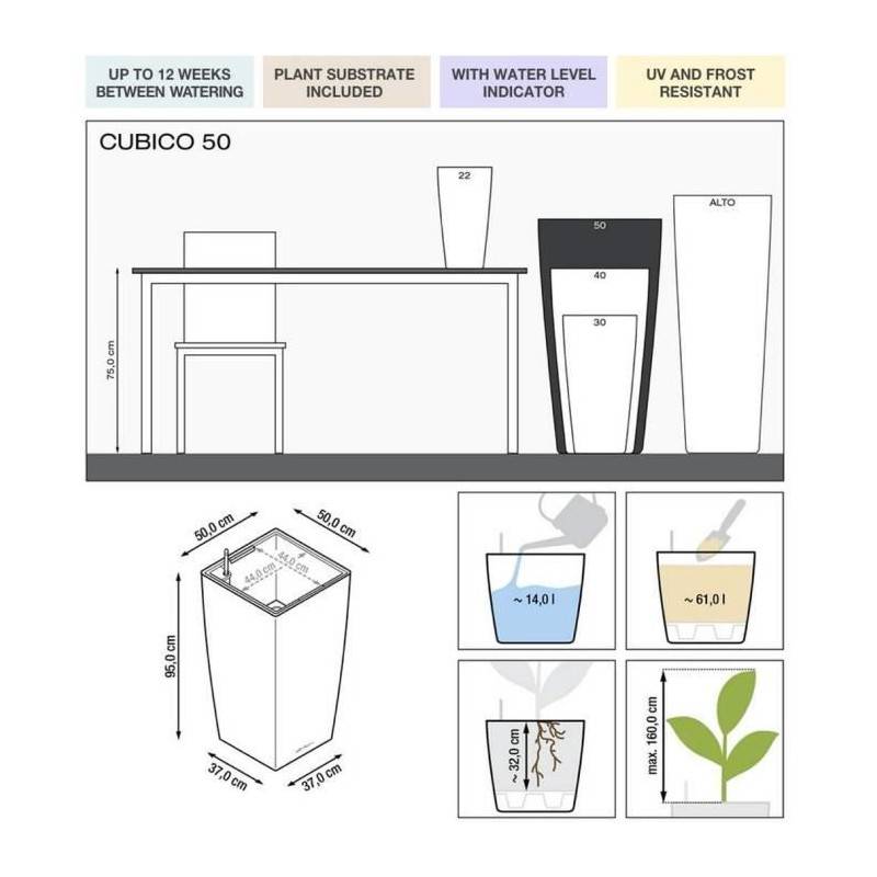 Lechuza - Pot De Fleur - Lec - Cubico Premium 50 - Argent Métallisé - Résistant Aux Intempéries - Image 2