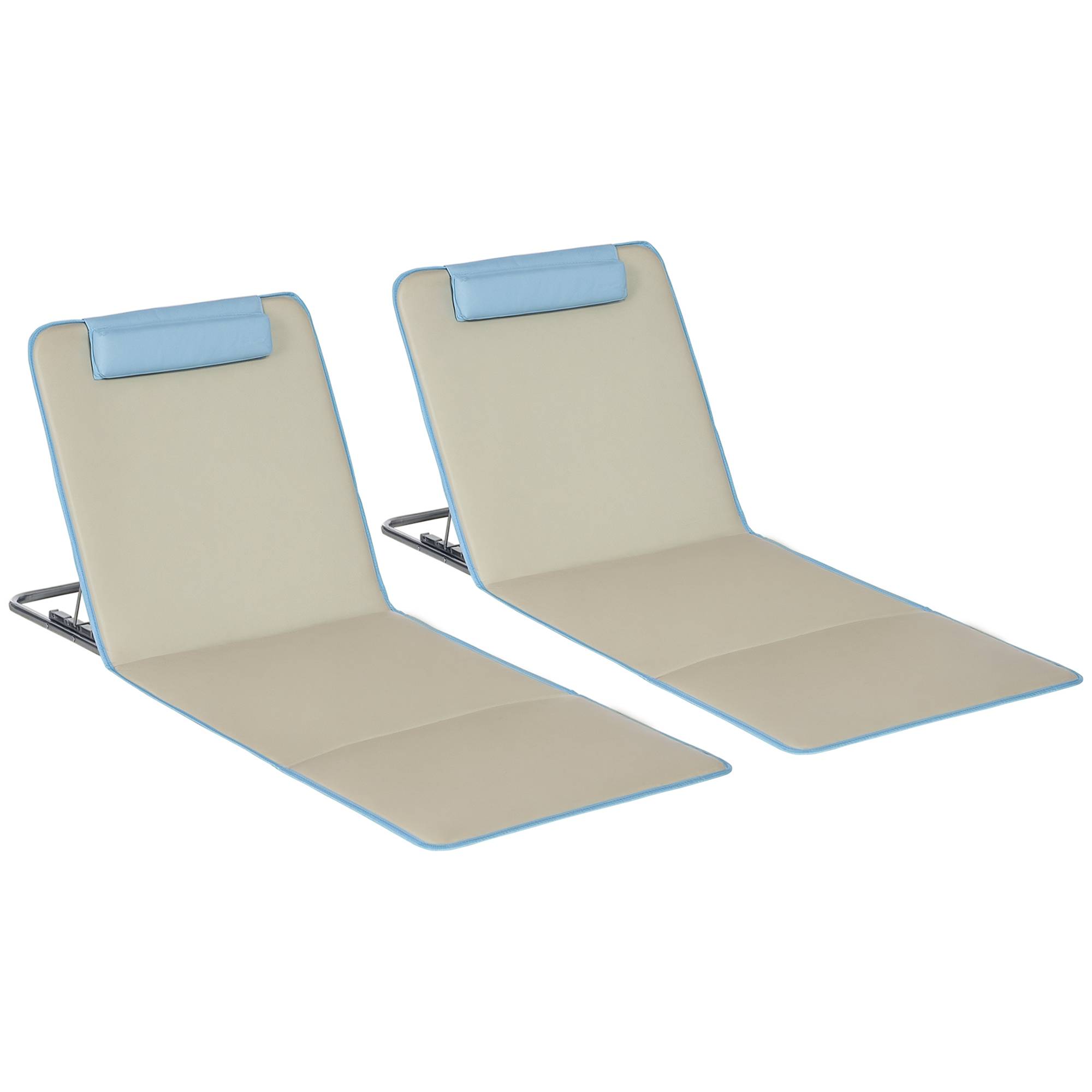 Lot 2 tapis de plage en tissu Oxford dossier réglable 124x53x45cm beige - ComfortXL Outdoor Living - Image 1