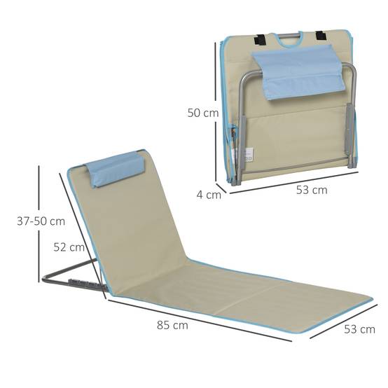 Lot 2 tapis de plage en tissu Oxford dossier réglable 124x53x45cm beige - ComfortXL Outdoor Living - Image 5