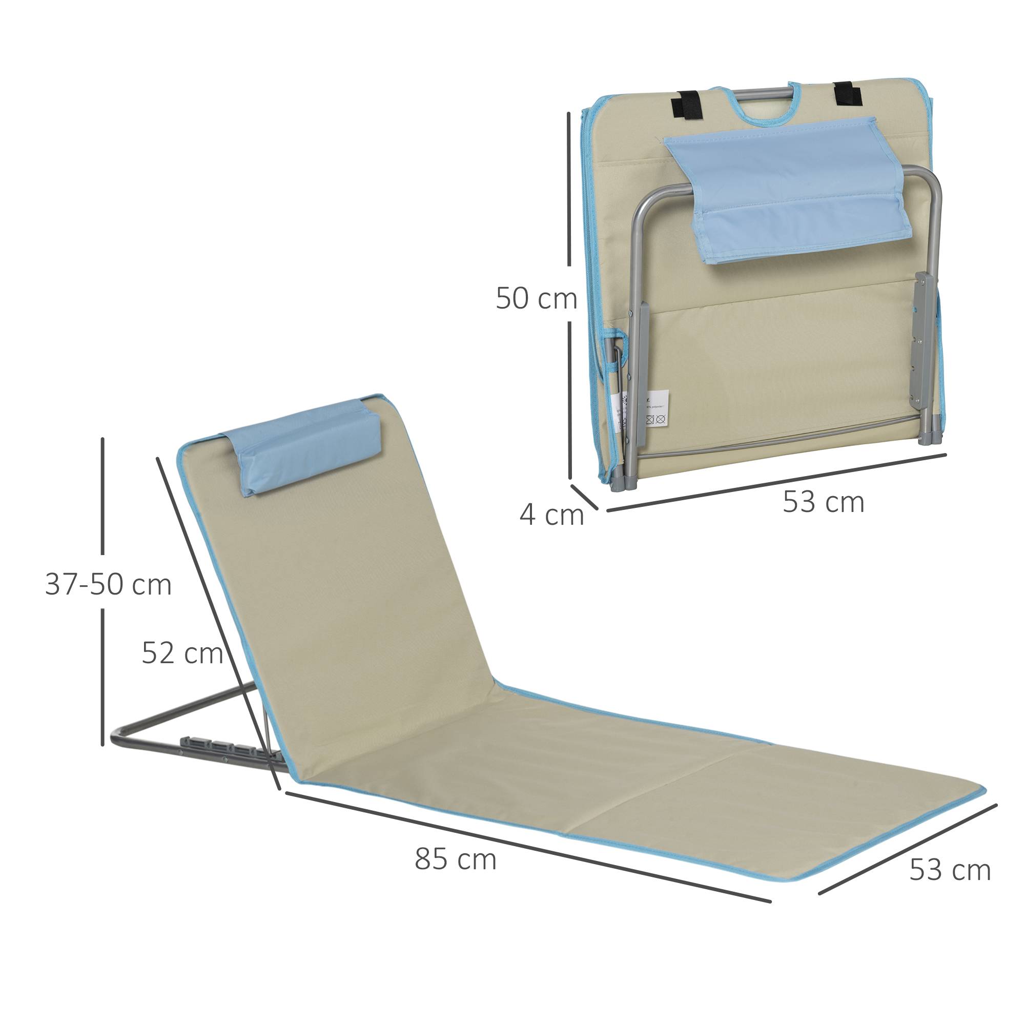Lot 2 tapis de plage en tissu Oxford dossier réglable 124x53x45cm beige - ComfortXL Outdoor Living - Image 5