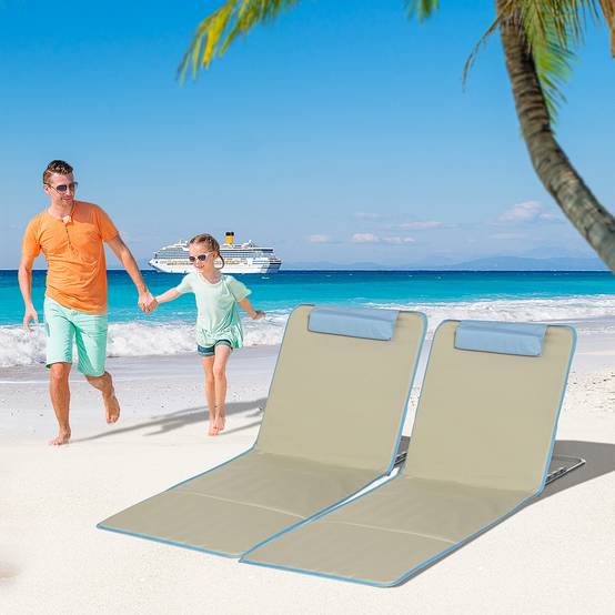 Lot 2 tapis de plage en tissu Oxford dossier réglable 124x53x45cm beige - ComfortXL Outdoor Living - Image 3