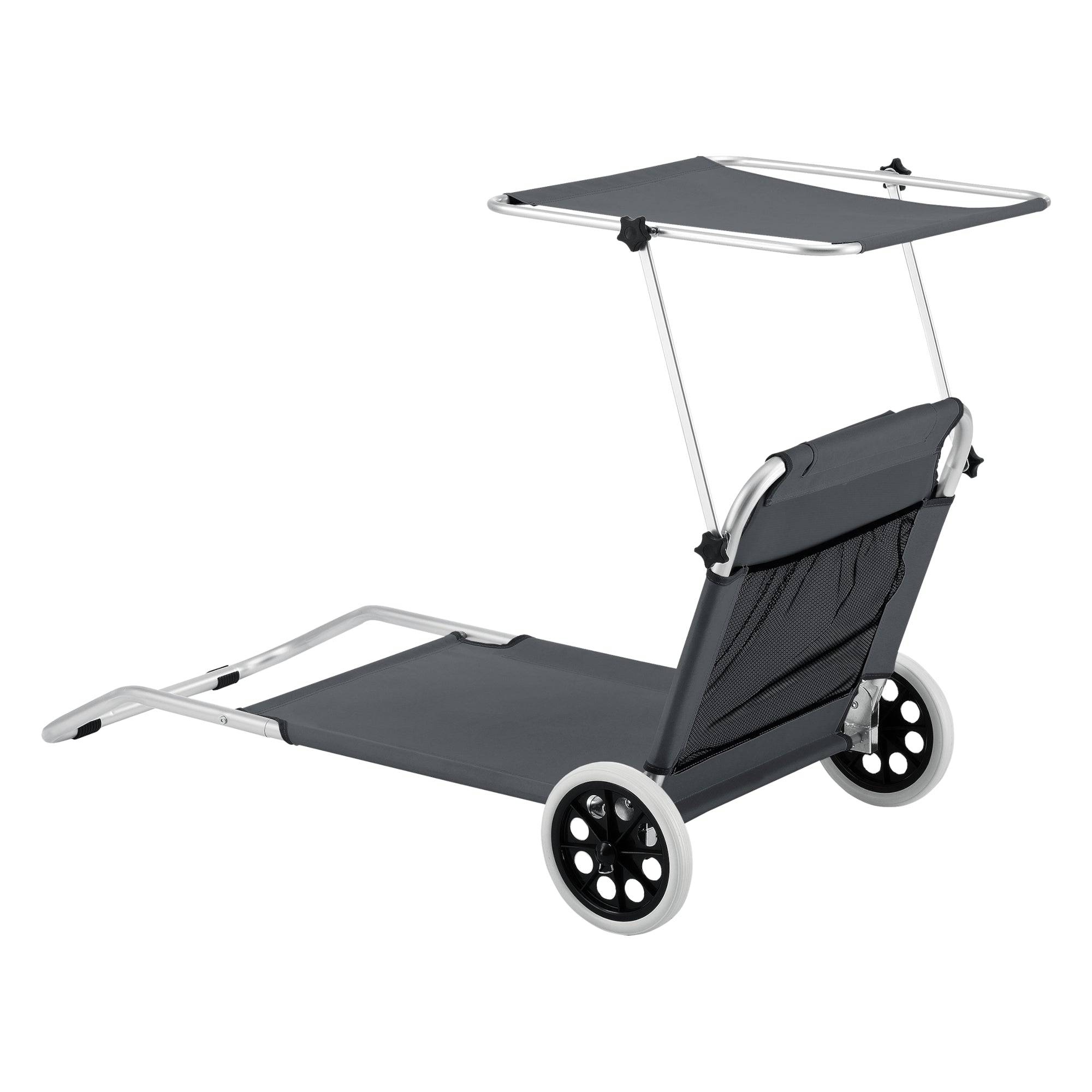 Helloshop26 - Transat bain de soleil à roulettes lazkano aluminium polyester argenté mat gris foncé - Image 4