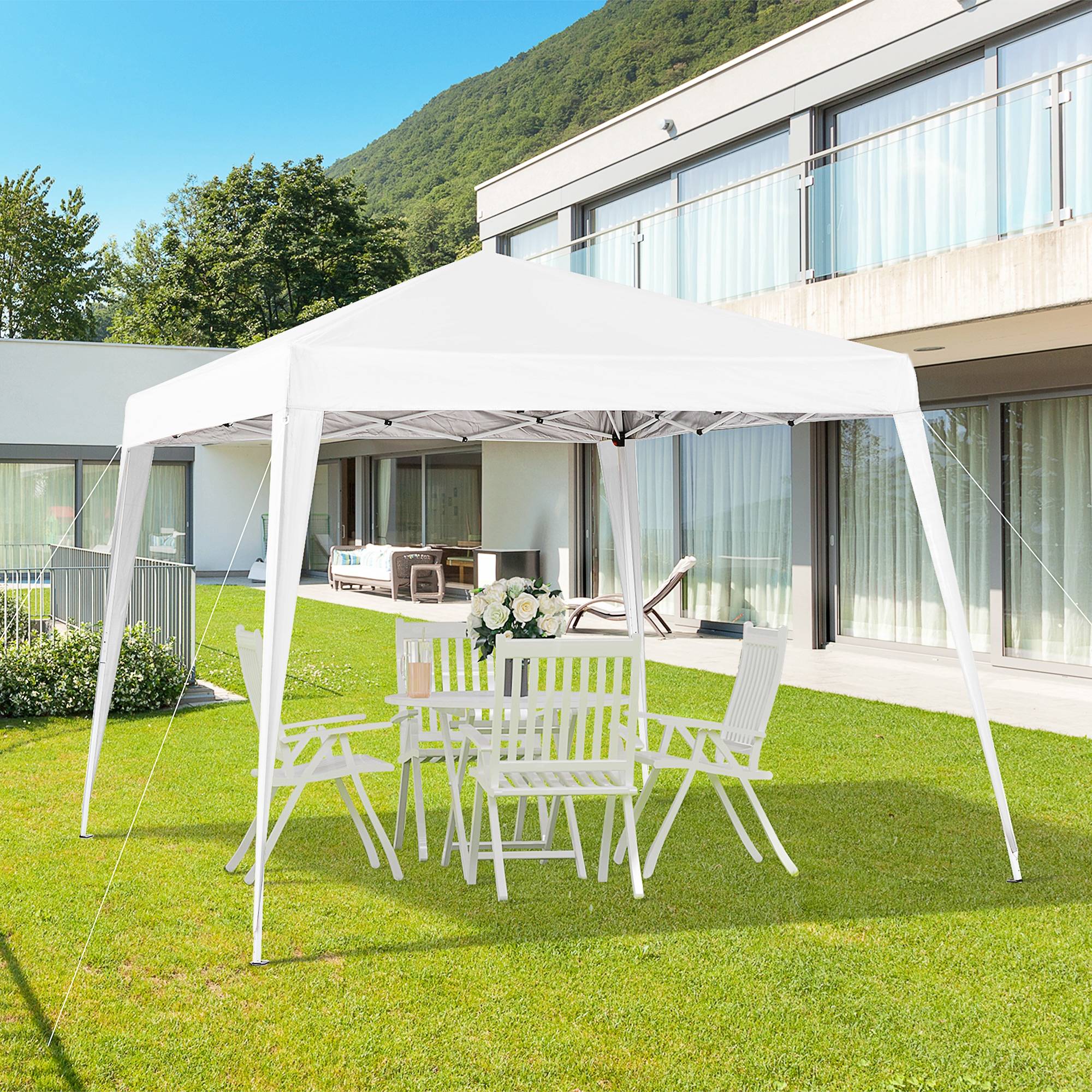Tente blanche 2,4x2,4 m pliante imperméable pour extérieur, abri design sobre pour terrasse pratique et rapide à installer - Image 3