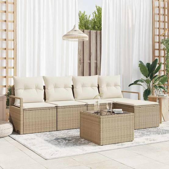 Salon Bas Confort 6 pcs Polyrotin Beige et Crème Idéal Apéritif et Détente Jardin – ComfortXL Outdoor Living - Image 1