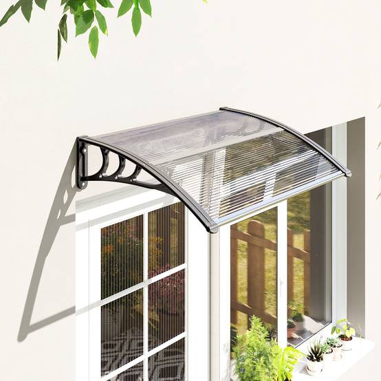 Auvent de Porte d’Entrée 100 x 75 cm, Marquise en Polycarbonate et Aluminium, Protection Pluie et UV, Terrasse/Balcon, Transparent - Image 3