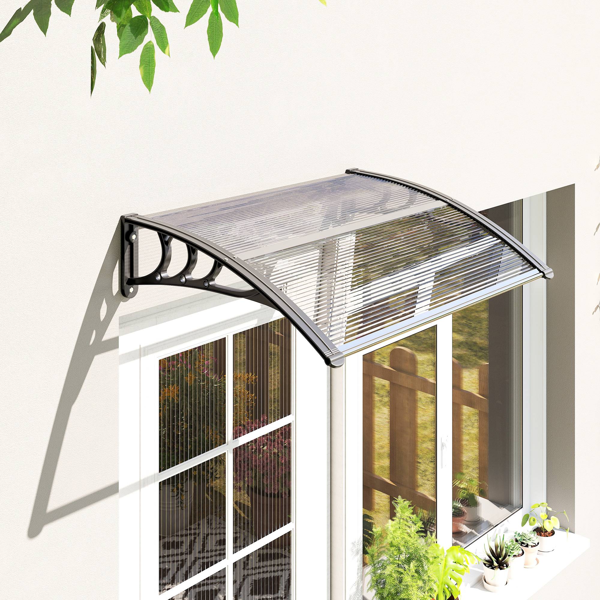 Auvent de Porte d’Entrée 100 x 75 cm, Marquise en Polycarbonate et Aluminium, Protection Pluie et UV, Terrasse/Balcon, Transparent - Image 3