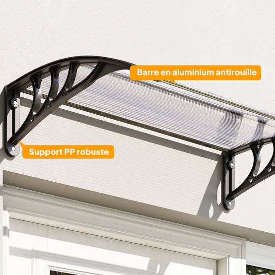 Auvent de Porte d’Entrée 100 x 75 cm, Marquise en Polycarbonate et Aluminium, Protection Pluie et UV, Terrasse/Balcon, Transparent - Image 9