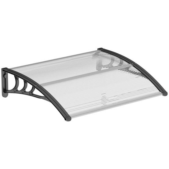 Auvent de Porte d’Entrée 100 x 75 cm, Marquise en Polycarbonate et Aluminium, Protection Pluie et UV, Terrasse/Balcon, Transparent - Image 2